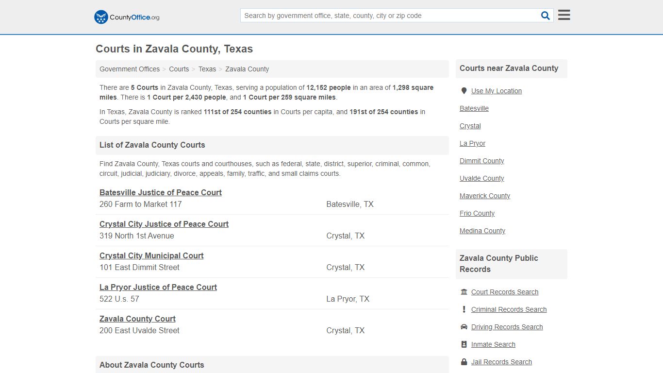 Courts - Zavala County, TX (Court Records & Calendars)